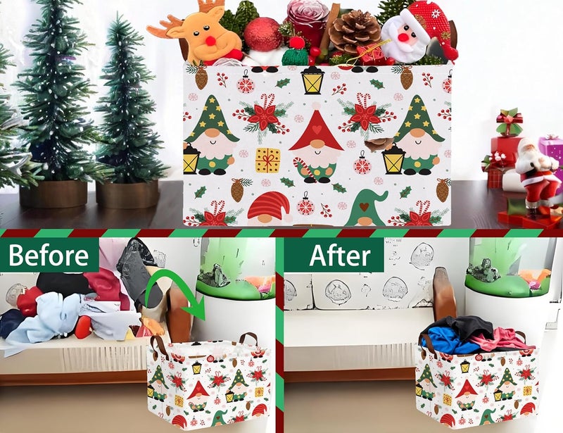 BOOHIT Large Christmas Gifts Empty Baskets Kids Collapsible Holiday Storage Bin with Handle (Gnome Red Flower) - Image 5